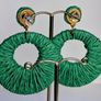 Grass Green Raffia Woven Stud Hollow Out Woven Hoop Earrings Image 9