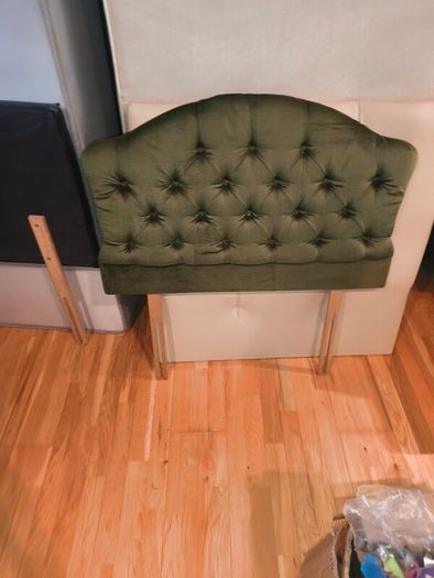 Luxurious Olive Green Velvet Single Headboard Excellent Condition