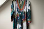 ANU by Natural Boho Tunic Dress Multicolor Paisley Floral Print with Mirror Work &amp; Embroidery Large