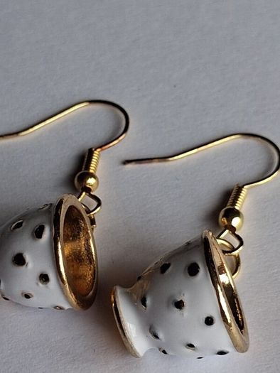 White & Gold Spotty Mini Teacup Drop Earrings