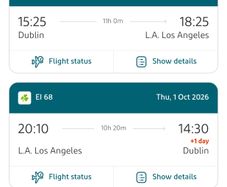 Aer Lingus Dublin - Los Angeles 23 Sep -1 Oct 2026