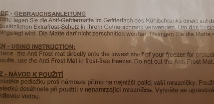 Frost free Freezer Mat