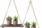 Rustic Shelf 2 Pcs Wooden Floating Shelves with Rope 16.7 inch x 5.4 inch