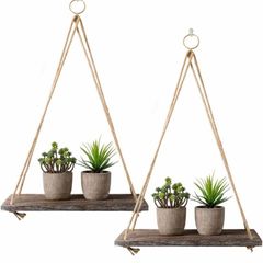Rustic Shelf 2 Pcs Wooden Floating Shelves with Rope 16.7 inch x 5.4 inch