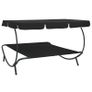 Outdoor Lounge Bed with Canopy Black Image 2