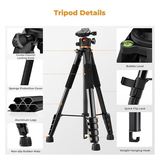 K&F CONCEPT Portable Lightweight Tripod Remote Bluetooth 190 cm S255A3+BH-36 Selfie Stick Stand Spherical Head DSLR Camera Optics Binoculars Clip Holder Mobile Phone Tablet Astronomy Telescope Projector