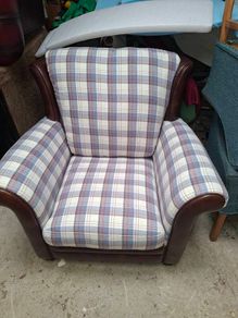 Vintage leather chair with Upholstered fabric twist