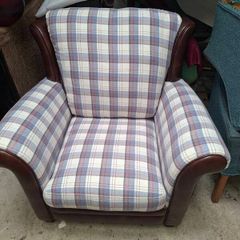 Vintage leather chair with Upholstered fabric twist