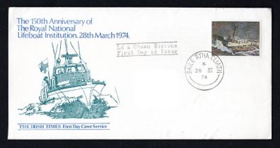 1974 Ireland 150th Anniversary of the Royal National Lifeboat Institution (RNLI) Commemorative Stamp Irish Times Addressed First Day Cover (FDC)