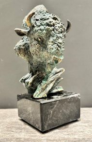 Monarch Of The Plains - Patinated Bronze, Marble, Signed