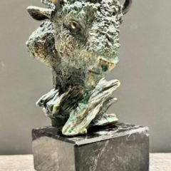 Monarch Of The Plains - Patinated Bronze, Marble, Signed