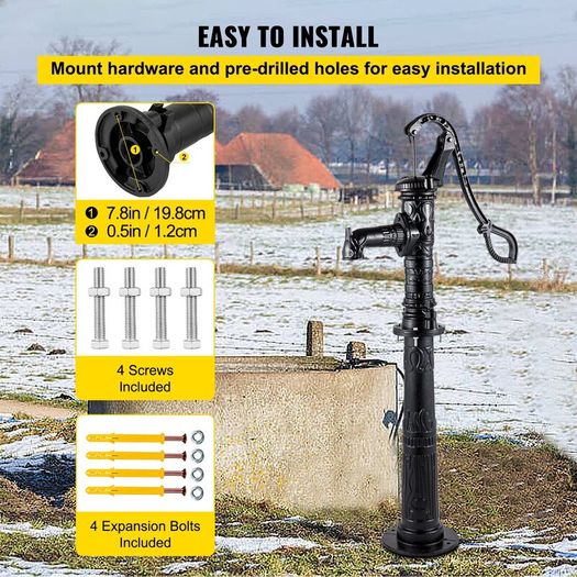 Hand Water Pump w/ Stand, 15.7 x 9.4 x 53.1 inch Pitcher Pump & 26 inch Pump Stand w/ Pre-set 1/2" Holes for Easy Installation, Rustic Cast Iron Well Pump for Yard, Garden,
