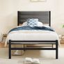 Single Bed Frame with Storage, 3ft Upholstered Bed Frame,Dark Grey Platform Bed,No Box Spring Needed,Mattress Foundation,Strong Steel Slat Support,Under Bed Storage,Easy Assembly Image 2