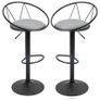 Set of 2 Neo-Retro Bar Stools, Adjustable, 360 Swivel with Metal Footrest, Black Frame, Gray Linen Image 6