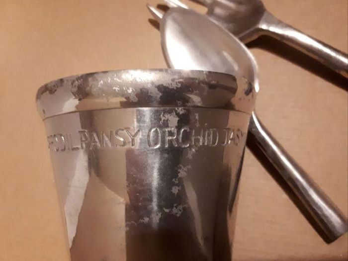 Steel herb pot fork and trowel