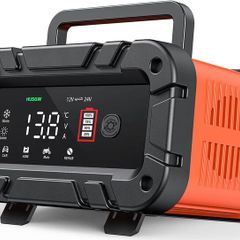 10Amp Car Battery Charger, 12V/24V Automatic Smart Battery Charger/Maintainer with Temperature Compensation, Car Battery Repair and Desulfator for Car, Motorcycle, SUV, Lithium Batteries & AGM