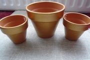 3 x Gold Terracotta pots.Plant pots,Flower pots,Display