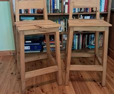 2 Rustic Pine Square Seat High Stools - great condition