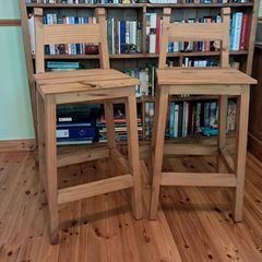 2 Rustic Pine Square Seat High Stools - great condition