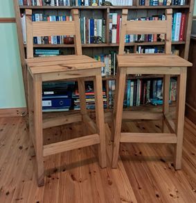 2 Rustic Pine Square Seat High Stools - great condition