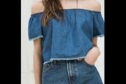 top bershka off shoulder 100% cotton denim top medium