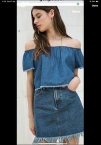 top bershka off shoulder 100% cotton denim top medium