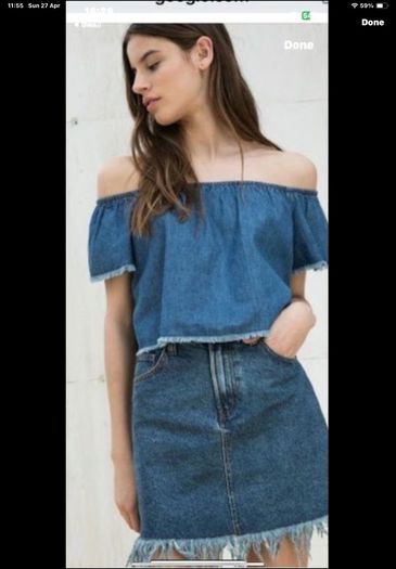 top bershka off shoulder 100% cotton denim top medium