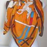 Stylish Ladies Large Orange Scarf Kerchief Wrap Shawl with White Horse Print Image 5