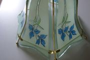 Glass Ceiling Light Shade Frosted Grey, Blue &amp; Green, Gold Trim. SUPER CONDITION