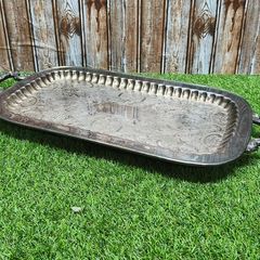 Vintage Silver Plated Butlers Serving Tray Platter Claw Footed 24 inch x 12 inch Leonard English