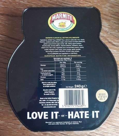 Marmite biscuit tin