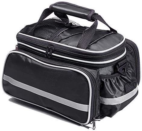 CB2 Waterproof Multi Function Excursion Cycling Bicycle Bike Rear Seat Trunk Bag Carrying Luggage Package Rack Panniers with Rainproof Cover(Black)