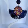 Navy Multi Coloured Crystal Fringe Disc Earrings Image 9