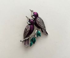 Vintage Enamel Crested Bird Brooch 1970s