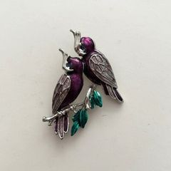 Vintage Enamel Crested Bird Brooch 1970s