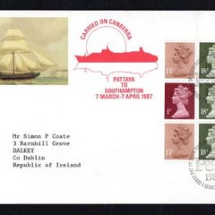 1987 Great Britain The Story of P&O 1837-1987 Stamp Booklet Pane Royal Mail First Day Cover (FDC) Carried on Canberra from Pattaya to Southampton 7th March to 7th April 1987 included route on reverse