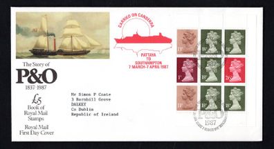 1987 Great Britain The Story of P&O 1837-1987 Stamp Booklet Pane Royal Mail First Day Cover (FDC) Carried on Canberra from Pattaya to Southampton 7th March to 7th April 1987 included route on reverse
