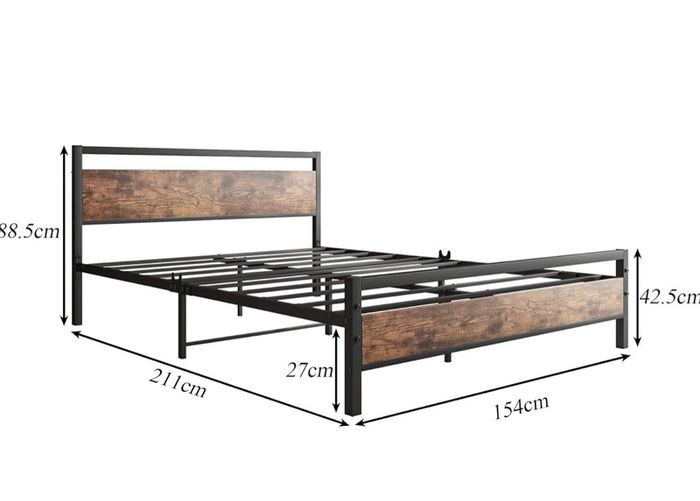King Size Bed Frame with Wooden Headboard,Metal Platform