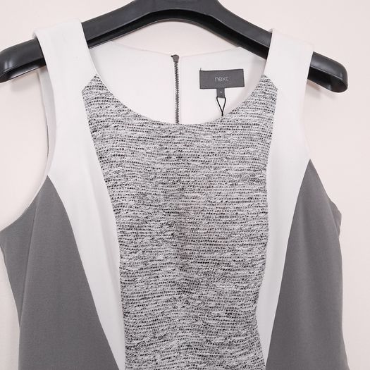 Next Grey Textured & White Colorblock Sleeveless Sheath Bodycon Pencil Dress 12-14UK/40-42EU