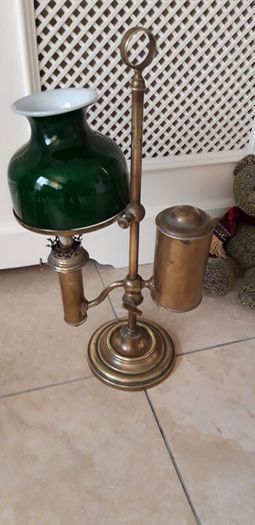 Elegant Victorian Adjustable Brass Student Lamp with Racing Green Ceramic Shade