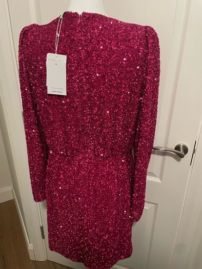 Sequin dress party dress Other Stories with a wrap silhouette padded shoulders pink lined size 42/ M BNWT