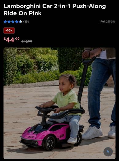Lamborghini Car 2-in-1 Push-Along Ride On Pink