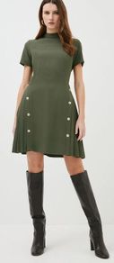 New with Tags Karen Millen Tailored Military Pleated Dress Khaki