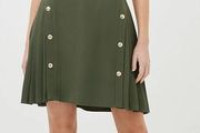 New with Tags Karen Millen Tailored Military Pleated Dress Khaki
