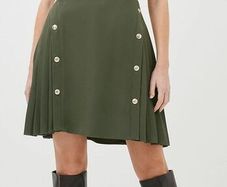 New with Tags Karen Millen Tailored Military Pleated Dress Khaki