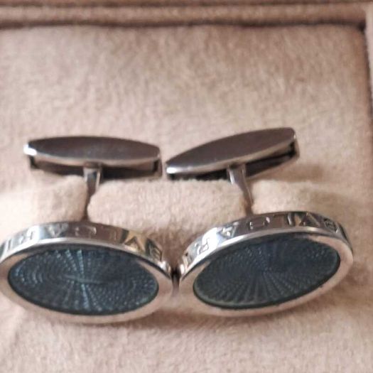 Bvlgari sterling silver and blue stone cufflinks