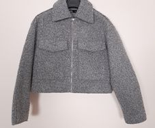 Zara Grey Textured Cropped Zip Up Jacket Size S