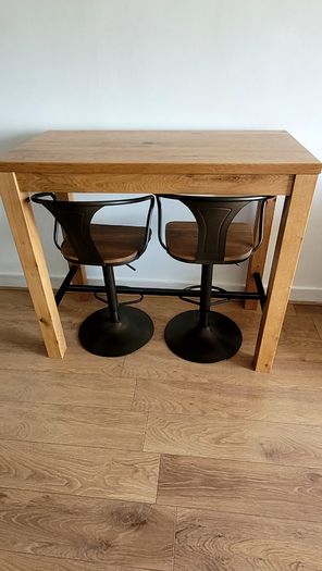 Harvey Norman Oak Breakfast Bar Table + 2 Adjustable Bar Stools