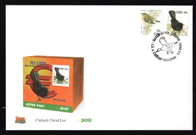 2002 Ireland Tenth Definitive Series Birds 38c Self-Adhesive Coils (Blackbird & Goldcrest) An Post First Day Cover (FDC)