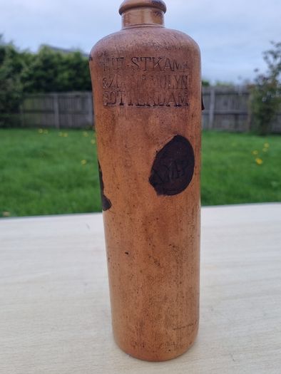 Antique stoneware bottle for Dutch gin (jenever)